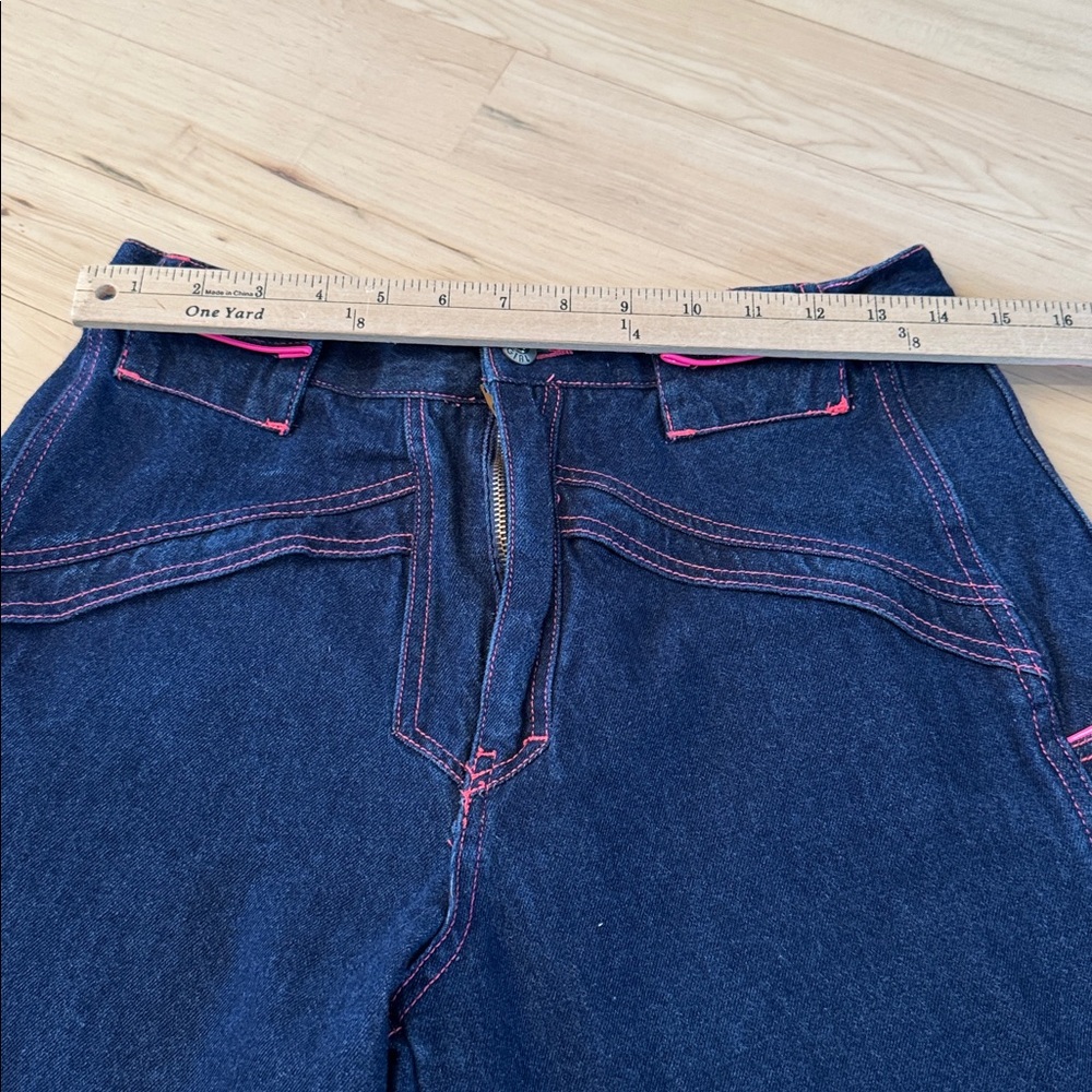Women’s kik girl-kikwear Wide Leg Rave Jeans-Skater-Bright Pink Detail-90s-9 - Picture 4 of 10